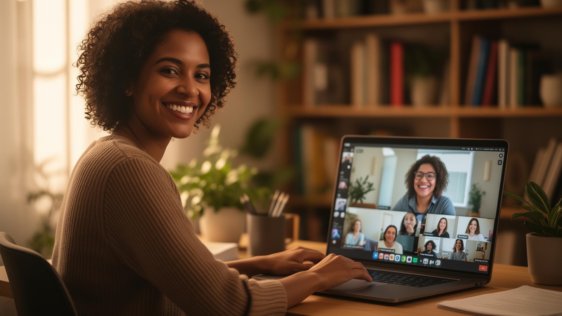 Professora 5W English dando aula online de casa